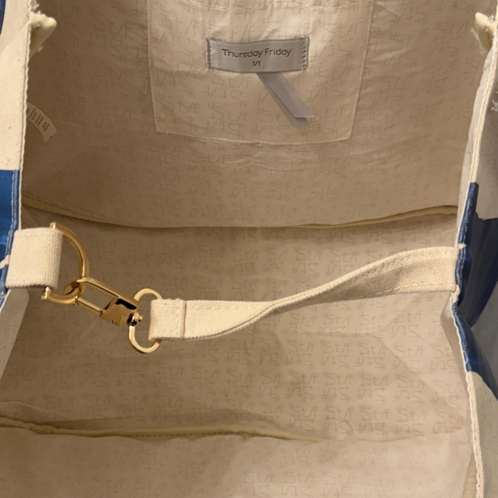 THURSDAY FRIDAY Canvas‎ Tote Bag  Royal Blue Faux Designer Bag Print Large Size - Picture 6 of 16